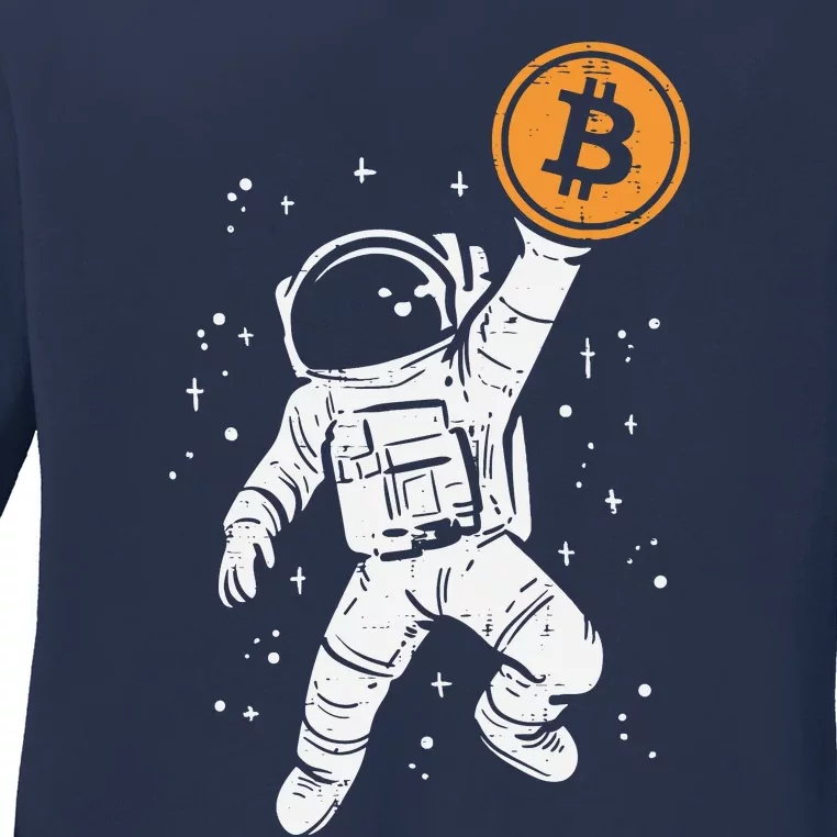 Astronaut Bitcoin Moon Funny Crypto Cryptocurrency Ladies Long Sleeve Shirt