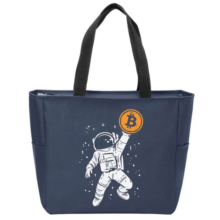 Astronaut Bitcoin Moon Funny Crypto Cryptocurrency Zip Tote Bag