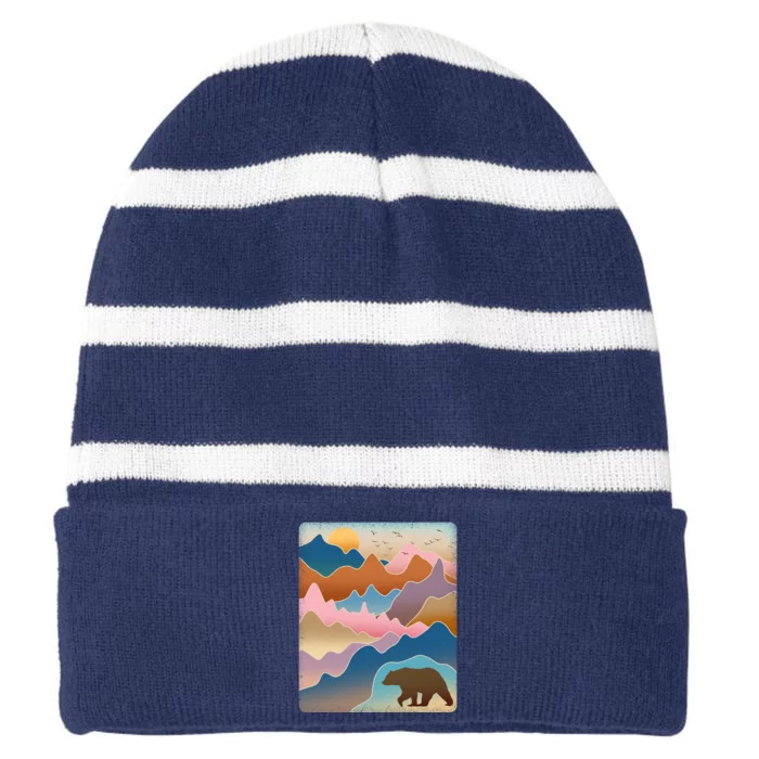 Abstract Bear Mountain Wilderness Striped Beanie with Solid Band