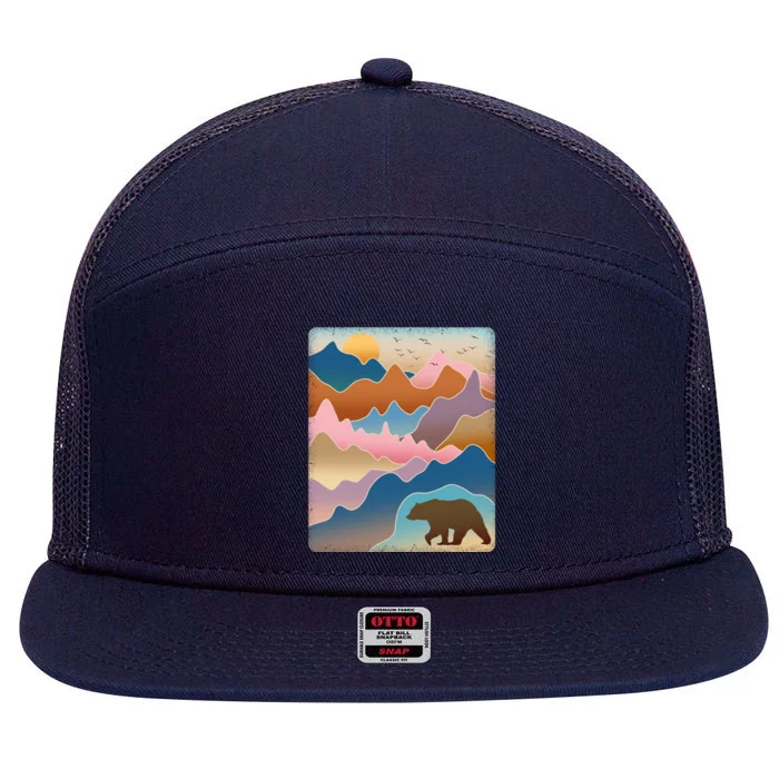 Abstract Bear Mountain Wilderness 7 Panel Mesh Trucker Snapback Hat