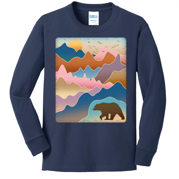 Abstract Bear Mountain Wilderness Kids Long Sleeve Shirt