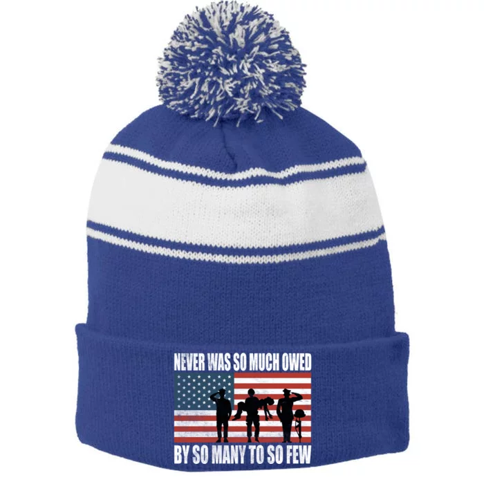 America Brave Military Soldier Us Flag Veteran Cool Gift Stripe Pom Pom Beanie