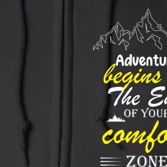 Adventure Begins Motivational Quote Full Zip Hoodie