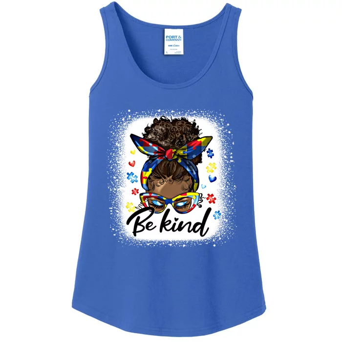 Afro Black Messy Bun Bleached Be Kind Autism Awareness Gift Ladies Essential Tank