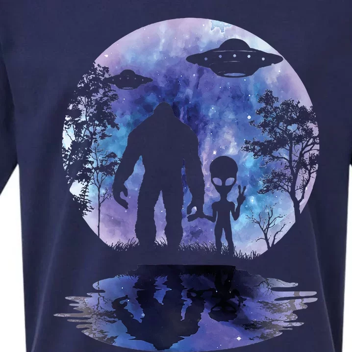 Alien Bigfoot Moon Sasquatch Ufo Extraterrestrial Sueded Cloud Jersey T-Shirt