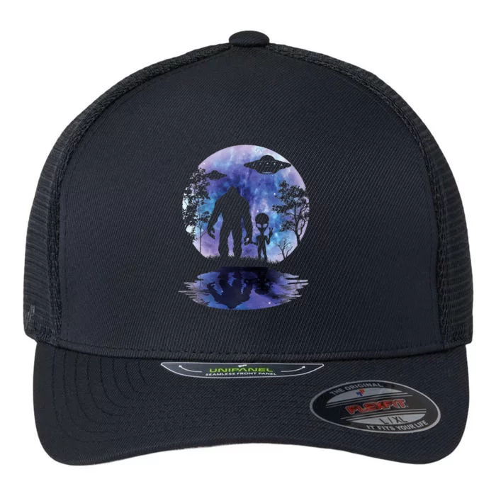 Alien Bigfoot Moon Sasquatch Ufo Extraterrestrial Flexfit Unipanel Trucker Cap