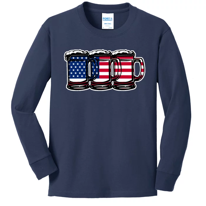 America Beer Mugs Kids Long Sleeve Shirt