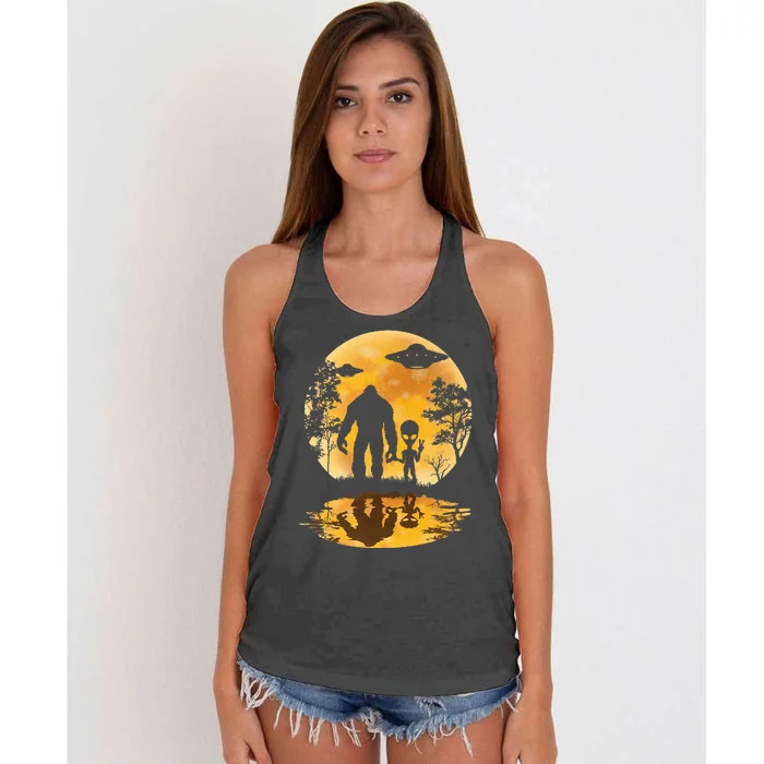 Alien Bigfoot Moon Sasquatch Ufo Extraterrestrial Women's Knotted Racerback Tank