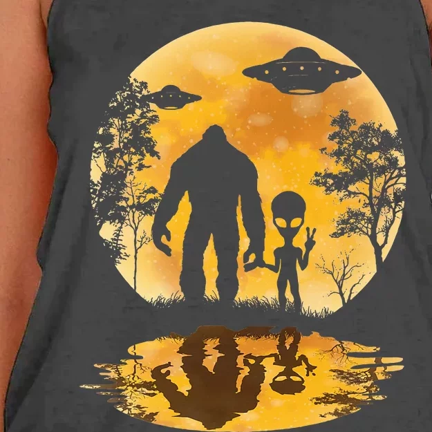 Alien Bigfoot Moon Sasquatch Ufo Extraterrestrial Women's Knotted Racerback Tank