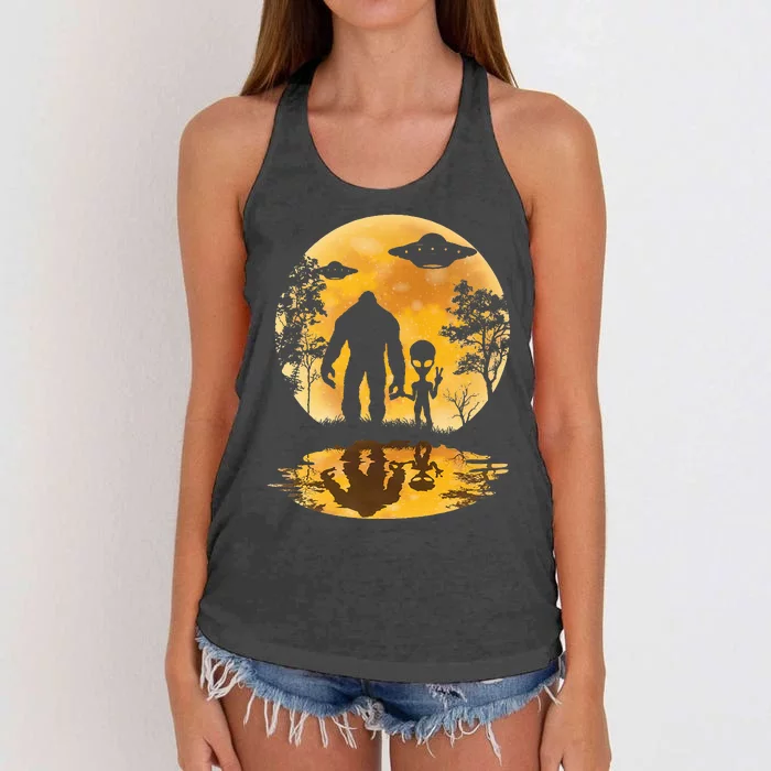 Alien Bigfoot Moon Sasquatch Ufo Extraterrestrial Women's Knotted Racerback Tank