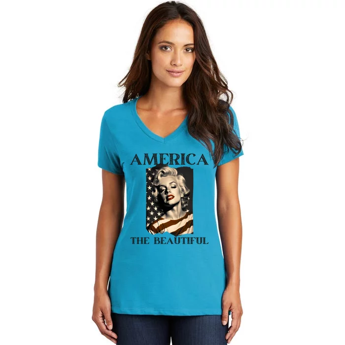 America Beautiful Marilyn My Sister Marilyn American Flag Gift Women's V-Neck T-Shirt