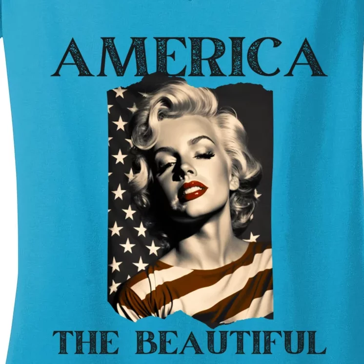 America Beautiful Marilyn My Sister Marilyn American Flag Gift Women's V-Neck T-Shirt