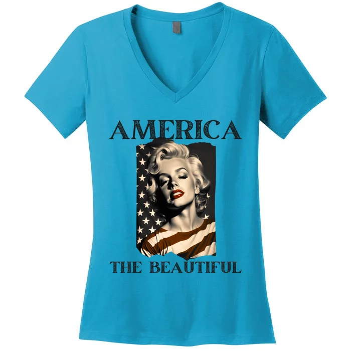 America Beautiful Marilyn My Sister Marilyn American Flag Gift Women's V-Neck T-Shirt