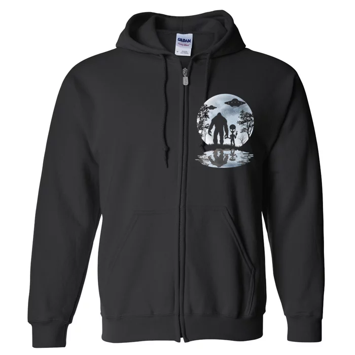 Alien Bigfoot Moon Sasquatch UFO Extraterrestrial Men Women Full Zip Hoodie