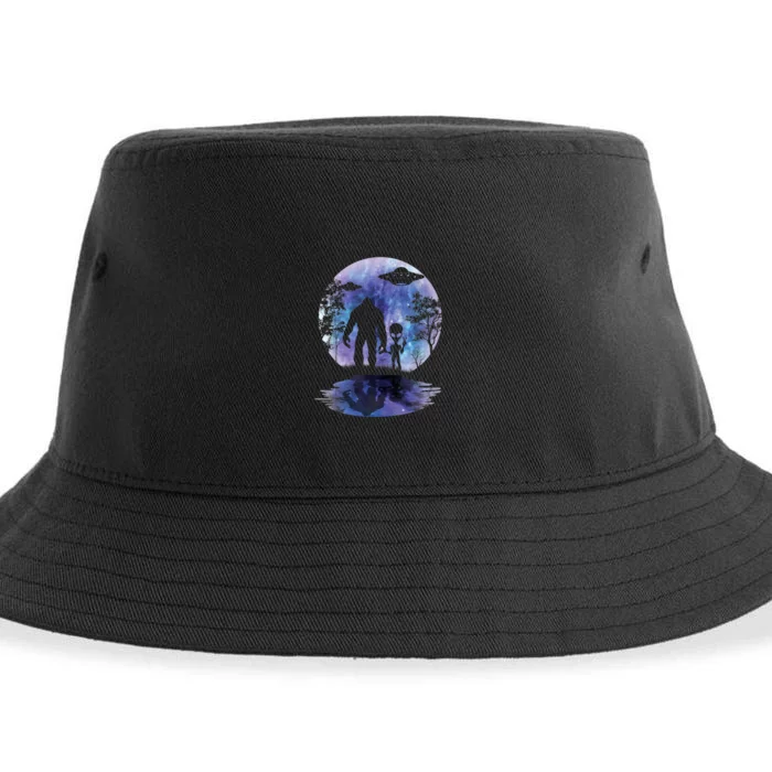 Alien Bigfoot Moon Sasquatch UFO Extraterrestrial Men Women Sustainable Bucket Hat