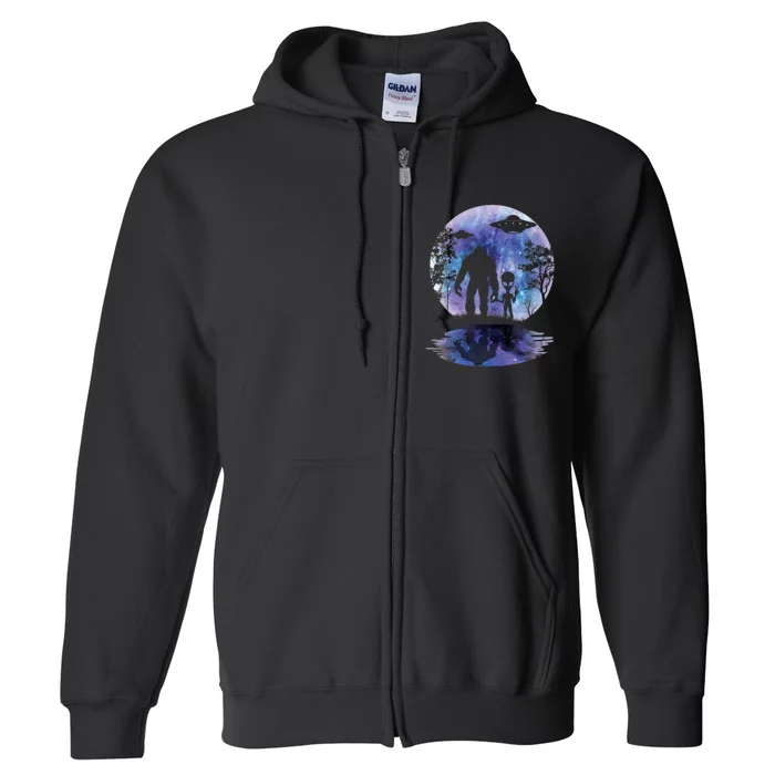 Alien Bigfoot Moon Sasquatch UFO Extraterrestrial Men Women Full Zip Hoodie