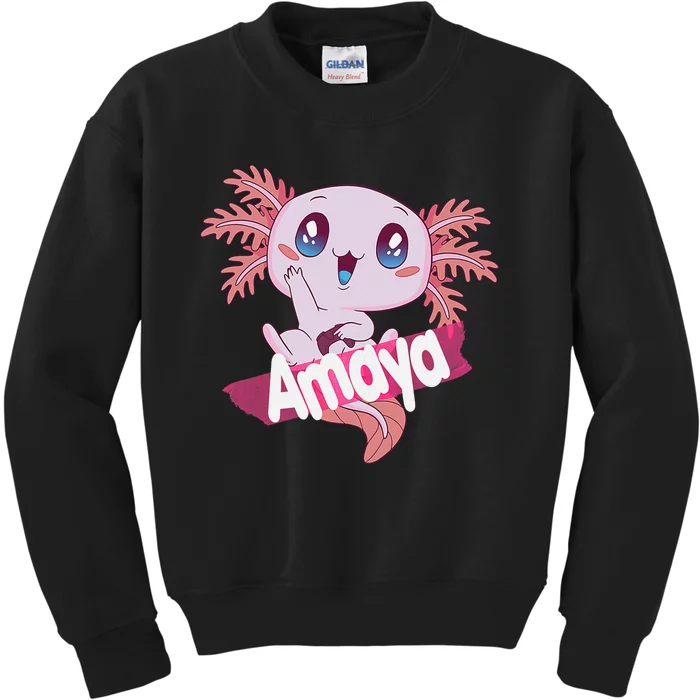 AMAYA Beautiful  name with adorable AXOLOTL Kids Sweatshirt