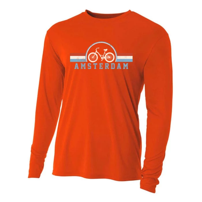 Amsterdam Bicycle Netherlands Holland Dutch Bike Vintage Gift Cooling Performance Long Sleeve Crew