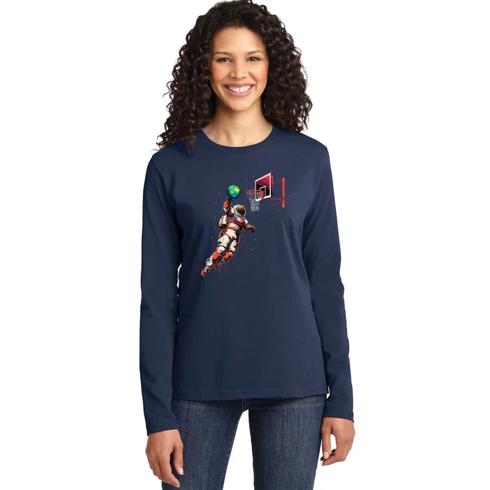 Astronaut Basketball Outer Space Gifts Space Ladies Long Sleeve Shirt