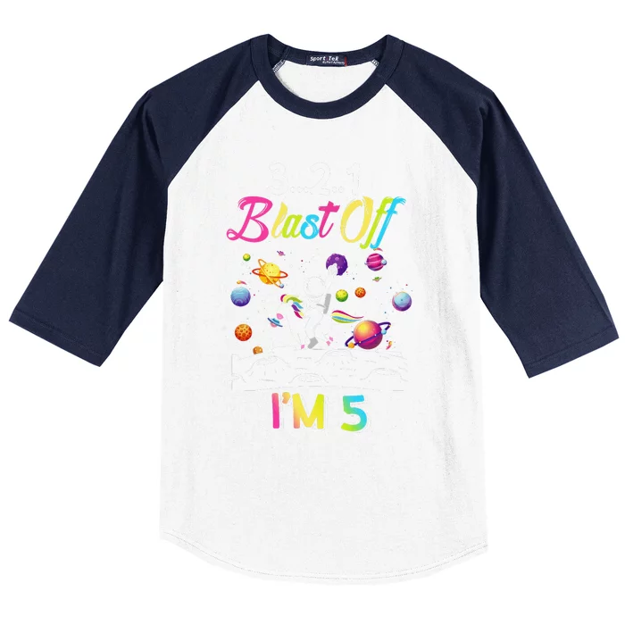 Astronaut Blast Off 5 Year Old 5th Birthday Party Unicorn Baseball Sleeve Shirt