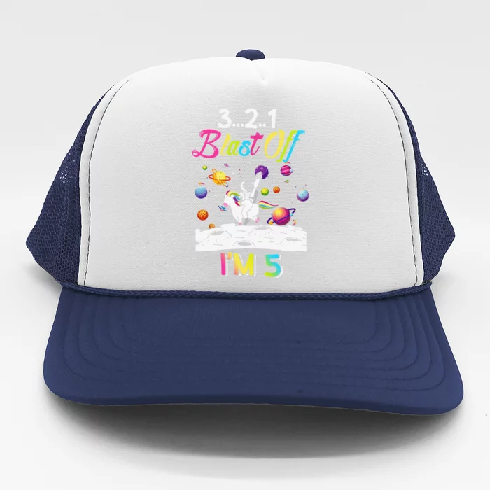 Astronaut Blast Off 5 Year Old 5th Birthday Party Unicorn Trucker Hat