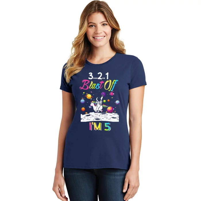 Astronaut Blast Off 5 Year Old 5th Birthday Party Unicorn Women's T-Shirt