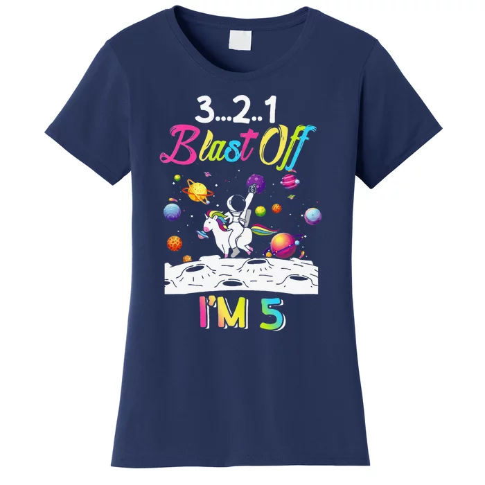 Astronaut Blast Off 5 Year Old 5th Birthday Party Unicorn Women's T-Shirt