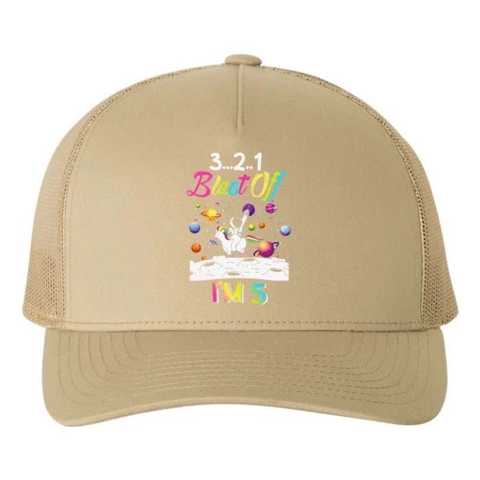 Astronaut Blast Off 5 Year Old 5th Birthday Party Unicorn Yupoong Adult 5-Panel Trucker Hat