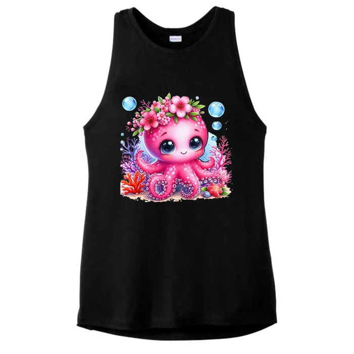 Adorable Baby Octopus Underwater Flower Coral Fish Ocean Sea Ladies Tri-Blend Wicking Tank