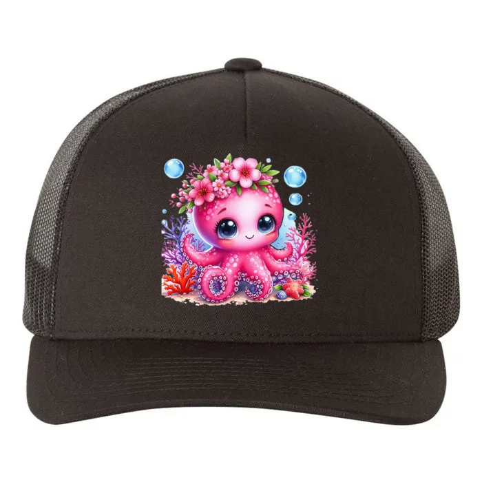 Adorable Baby Octopus Underwater Flower Coral Fish Ocean Sea Yupoong Adult 5-Panel Trucker Hat