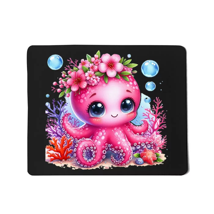 Adorable Baby Octopus Underwater Flower Coral Fish Ocean Sea Mousepad