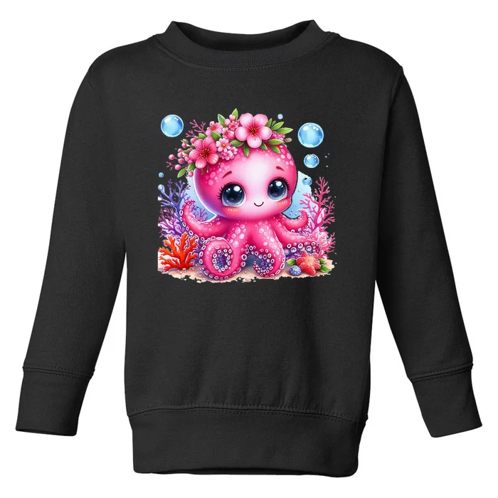 Adorable Baby Octopus Underwater Flower Coral Fish Ocean Sea Toddler Sweatshirt