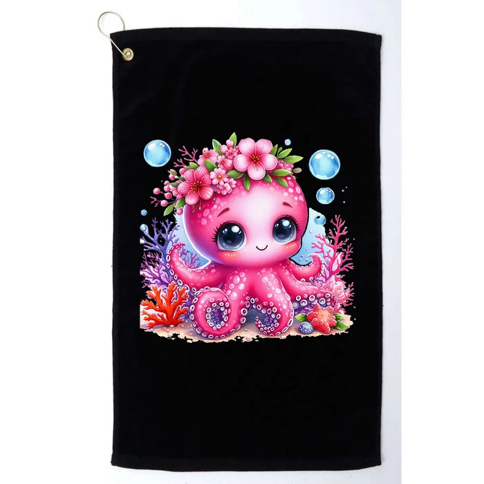 Adorable Baby Octopus Underwater Flower Coral Fish Ocean Sea Platinum Collection Golf Towel