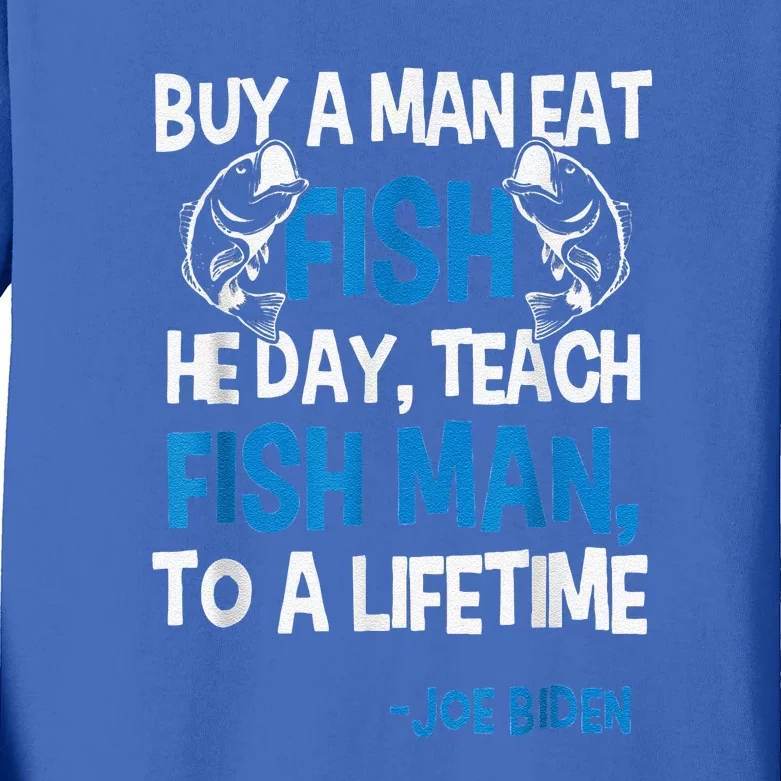 Anti Biden Political Impeach Biden Buy A Man Eat Fish Kids Long Sleeve Shirt