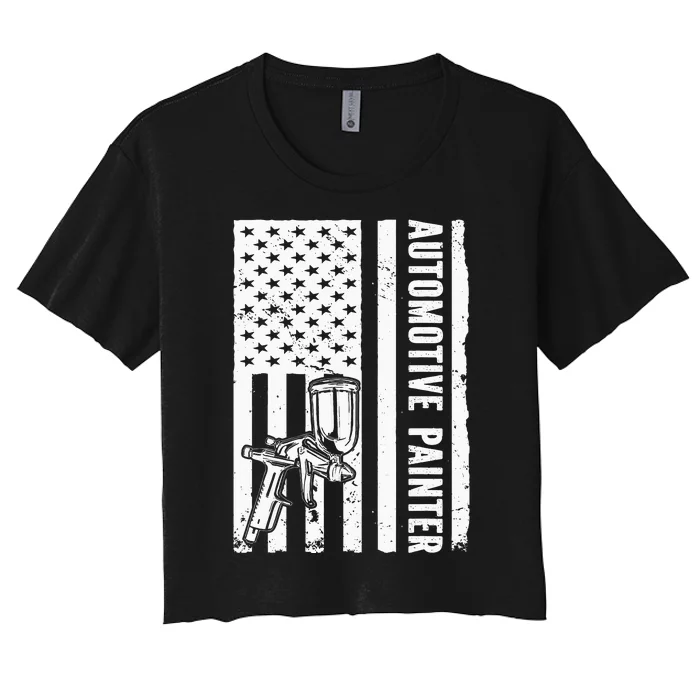 Auto Body Painter USA Flag Automotive Painter Women's Crop Top Tee