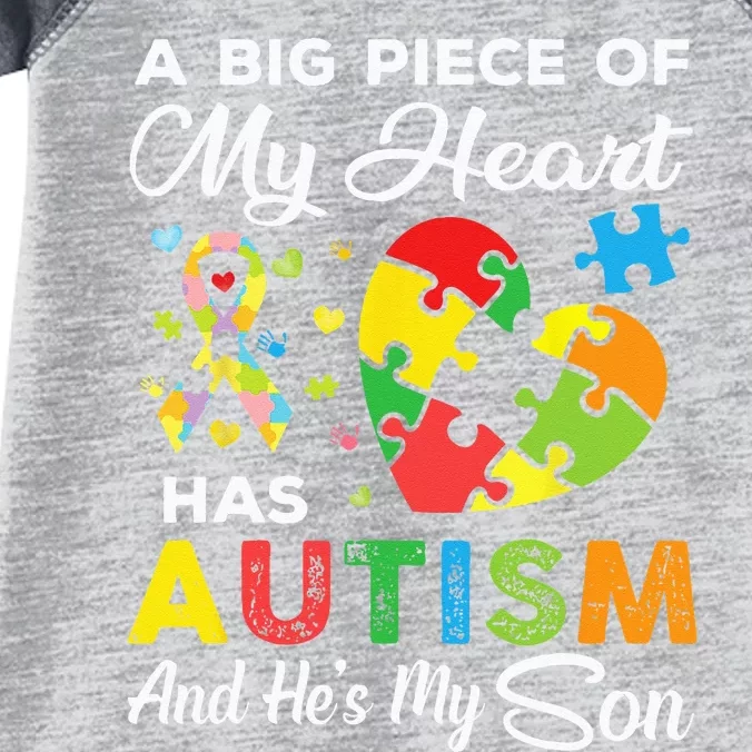 A Big Piece Of My Heart Has Autism And Hes My Son Infant Baby Jersey Bodysuit