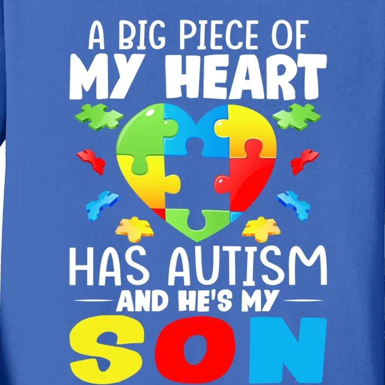 A Big Piece Of My Heart Has Autism And He's My Son Autism Funny Gift Kids Long Sleeve Shirt