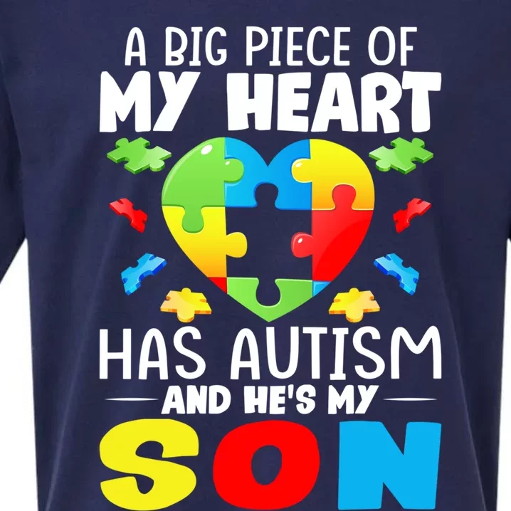 A Big Piece Of My Heart Has Autism And He's My Son Autism Funny Gift Sueded Cloud Jersey T-Shirt