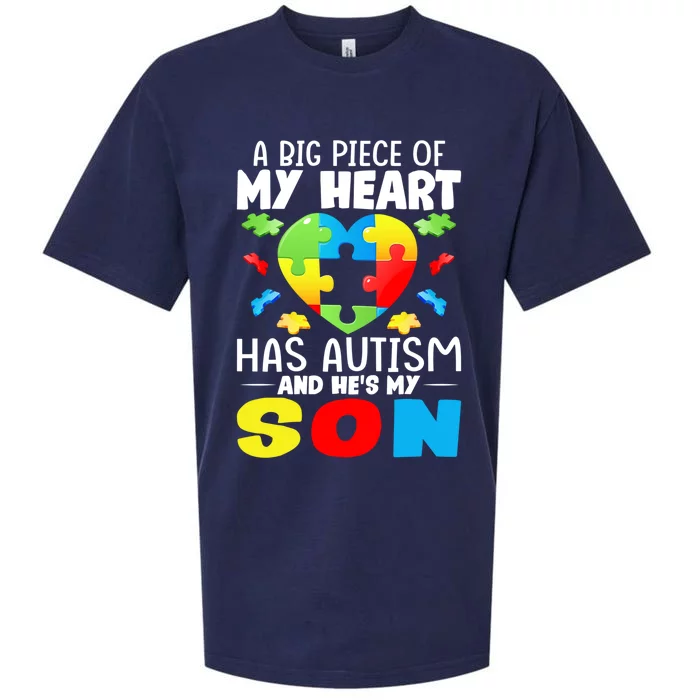 A Big Piece Of My Heart Has Autism And He's My Son Autism Funny Gift Sueded Cloud Jersey T-Shirt