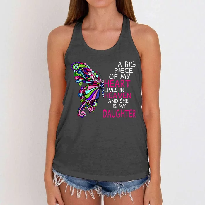 A Big Piece Of My Heart Lives In Heaven She Is My Daughter Women's Knotted Racerback Tank