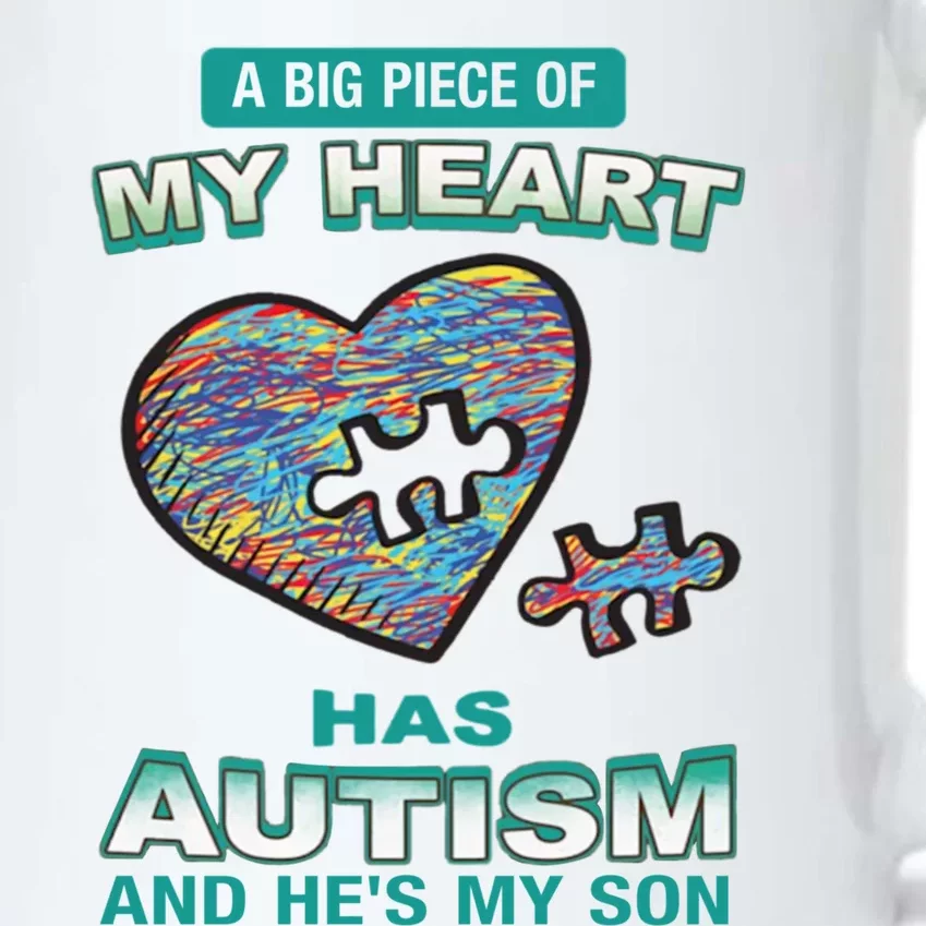 A Big Piece Of My Heart Has Autism And He's My Son Gift Black Color Changing Mug