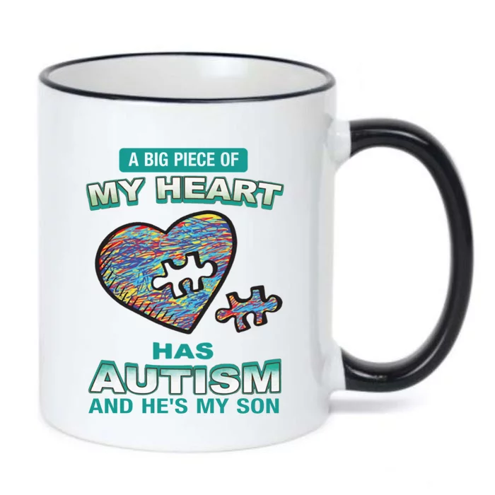 A Big Piece Of My Heart Has Autism And He's My Son Gift Black Color Changing Mug