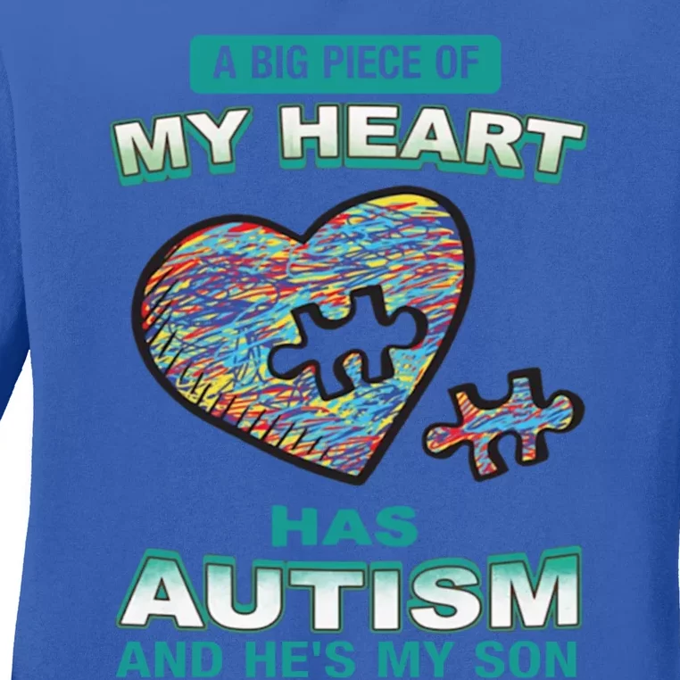 A Big Piece Of My Heart Has Autism And He's My Son Gift Ladies Long Sleeve Shirt