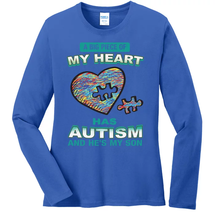 A Big Piece Of My Heart Has Autism And He's My Son Gift Ladies Long Sleeve Shirt