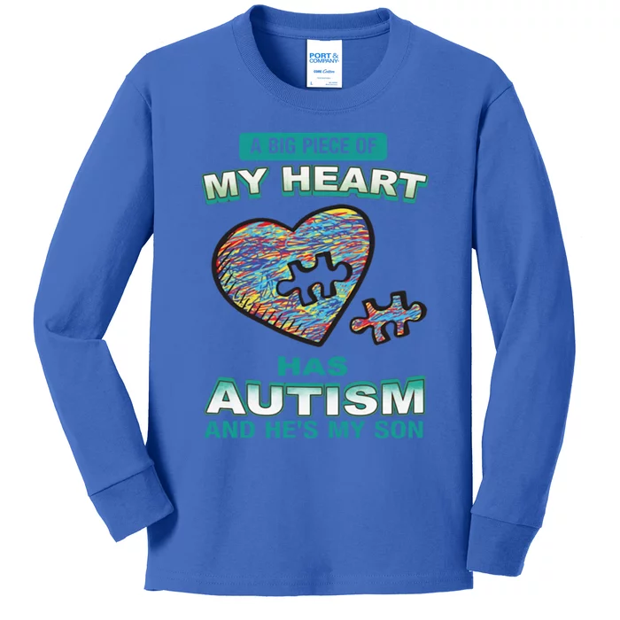 A Big Piece Of My Heart Has Autism And He's My Son Gift Kids Long Sleeve Shirt