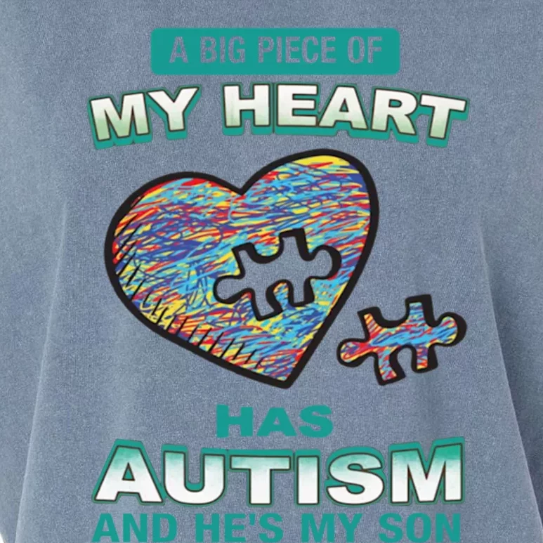 A Big Piece Of My Heart Has Autism And He's My Son Gift Garment-Dyed Women's Muscle Tee