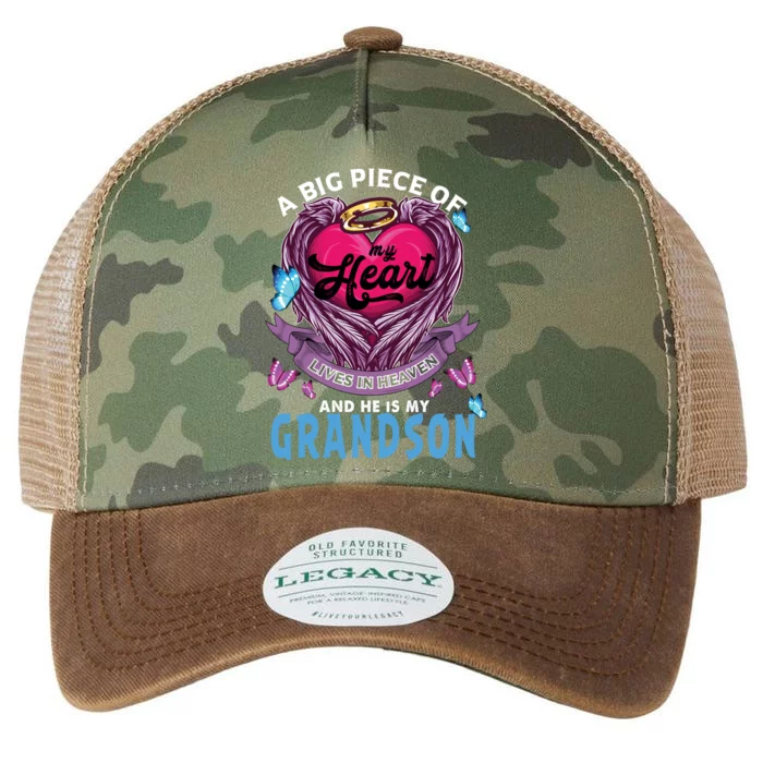 A Big Piece Of My Heart Lives In Heaven He Is My Grandson Funny Gift Legacy Tie Dye Trucker Hat