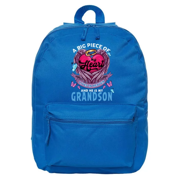 A Big Piece Of My Heart Lives In Heaven He Is My Grandson Funny Gift 16 in Basic Backpack