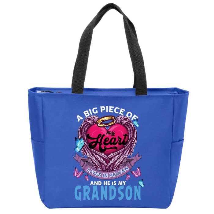 A Big Piece Of My Heart Lives In Heaven He Is My Grandson Funny Gift Zip Tote Bag