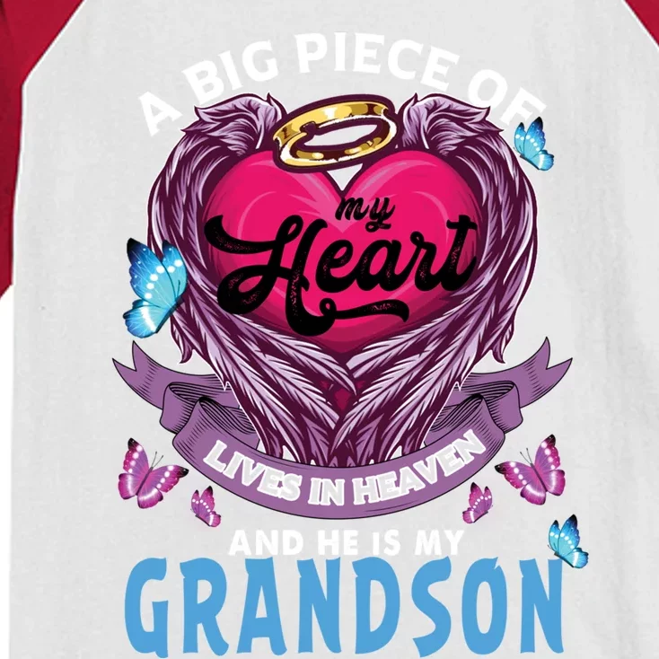 A Big Piece Of My Heart Lives In Heaven He Is My Grandson Funny Gift Kids Colorblock Raglan Jersey